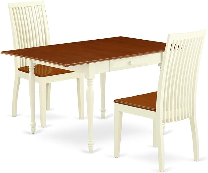 East West Furniture Monza 3 Piece Room Set Contains a Rectangle Kitchen Table with Dropleaf and 2 Dining Chairs, 36x54 Inch, Buttermilk & Cherry - LeafyLoom