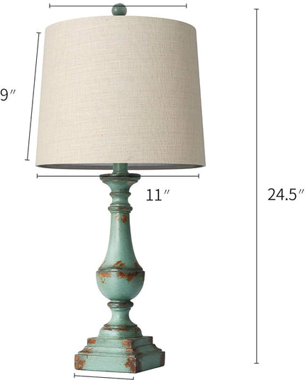 PORTRES 24.5" Rustic Table Lamp Set of 2 for Living Room Farmhouse Bedside Nightstand Lamps for Bedroom Kids Room Study Room Office Rustic Table Lamps Resin Green - LeafyLoom