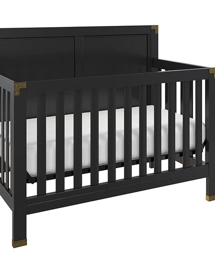 Baby Relax Miles 5-in-1 Convertible Crib, Solid Pine Wood, Black - LeafyLoom