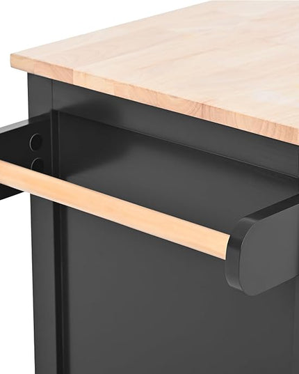 53Inch Kitchen Island Table with8 Handle-Free Drawers & Storage, Kitchen-Cart on Locking Wheels w/Rubber Wood Countertop, for Dinning Room, Coffee Bar - LeafyLoom