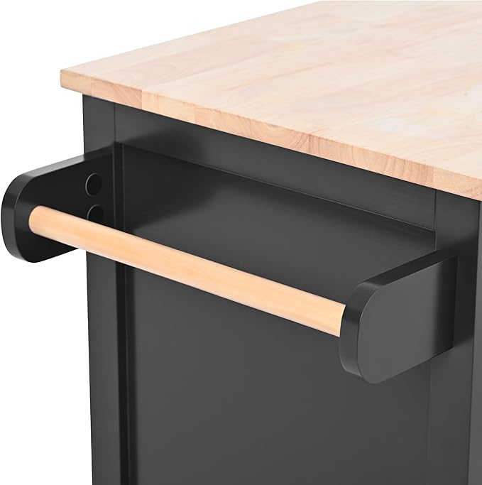 53Inch Kitchen Island Table with8 Handle-Free Drawers & Storage, Kitchen-Cart on Locking Wheels w/Rubber Wood Countertop, for Dinning Room, Coffee Bar - LeafyLoom