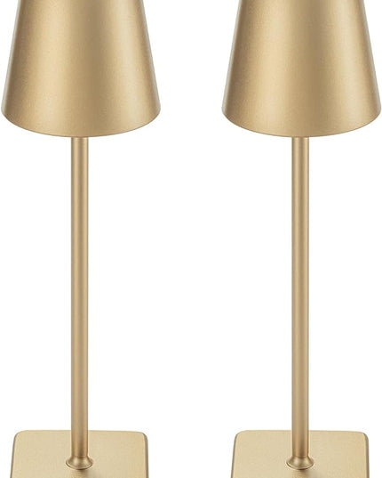 2 Pack Cordless Table Lamp Rechargeable LED Desk Lamp 5200mAh Aluminum Shell Battery Lamps Stepless Dimmable Portable Table Lights for Dinner/Restaurant/Outdoor IP54 Waterproof Gold - LeafyLoom