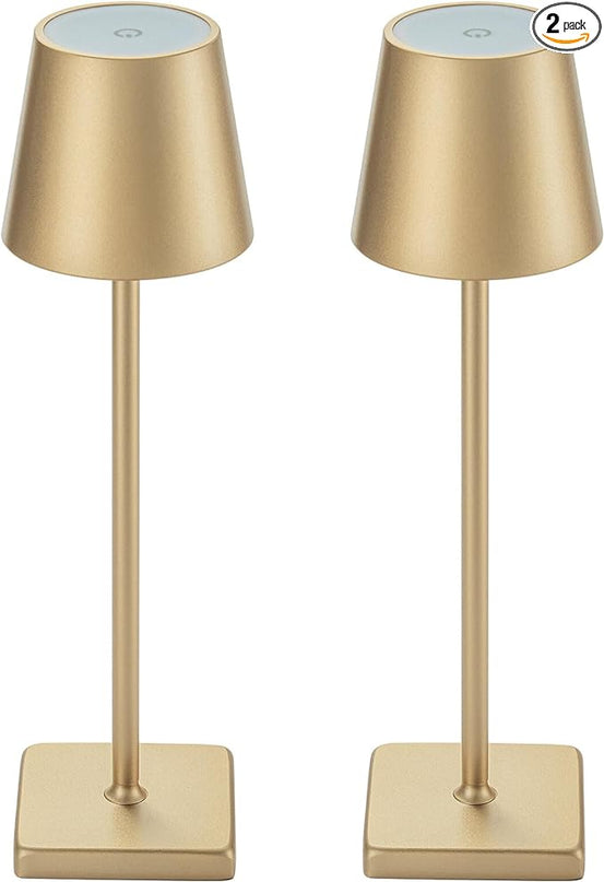 2 Pack Cordless Table Lamp Rechargeable LED Desk Lamp 5200mAh Aluminum Shell Battery Lamps Stepless Dimmable Portable Table Lights for Dinner/Restaurant/Outdoor IP54 Waterproof Gold - LeafyLoom