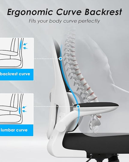 Soohow Ergonomic Home Office Chair, Mesh Desk Chair with Lumbar Support, Comfy Computer Desk Chair with Flip Armrest Rolling Wheels, White. - LeafyLoom