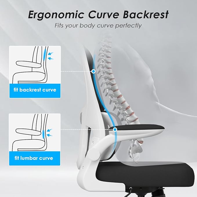 Soohow Ergonomic Home Office Chair, Mesh Desk Chair with Lumbar Support, Comfy Computer Desk Chair with Flip Armrest Rolling Wheels, White. - LeafyLoom
