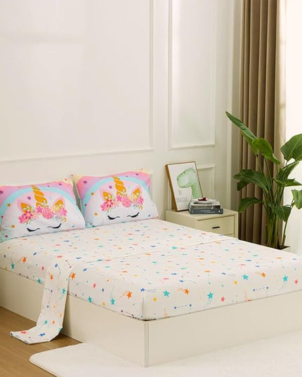 NTBED Unicorn Twin Comforter Set with Sheets,5 Pieces Kids Bedding Sets for Girls, Lightweight Microfiber Star Rainbow Bed in a Bag - LeafyLoom