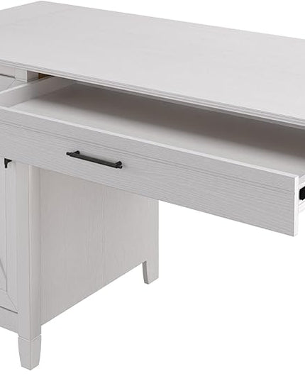 Bush Furniture Key West Computer Desk with Storage | Farmhouse PC Table for Home Office, 54W, Pure White Oak - LeafyLoom