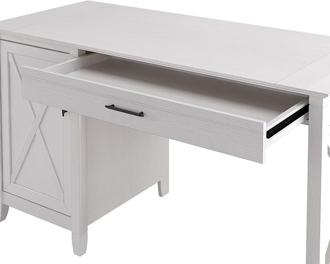 Bush Furniture Key West Computer Desk with Storage | Farmhouse PC Table for Home Office, 54W, Pure White Oak - LeafyLoom