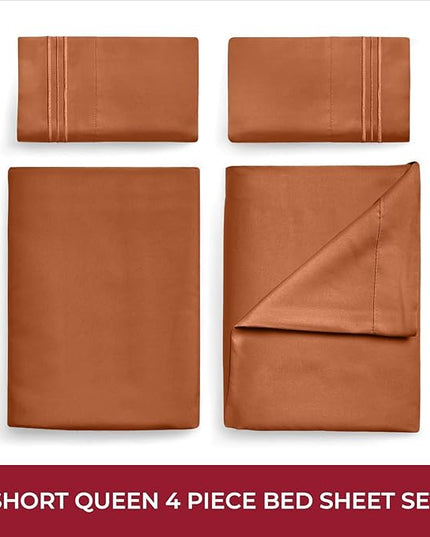 Mellanni RV Short Queen Sheets - 4 PC Iconic Collection Bedding Sheets & Pillowcases - Hotel Luxury, Extra Soft, Cooling Bed Sheets - Deep Pocket up to 10 inch (RV/Short Queen, Terracotta) - LeafyLoom