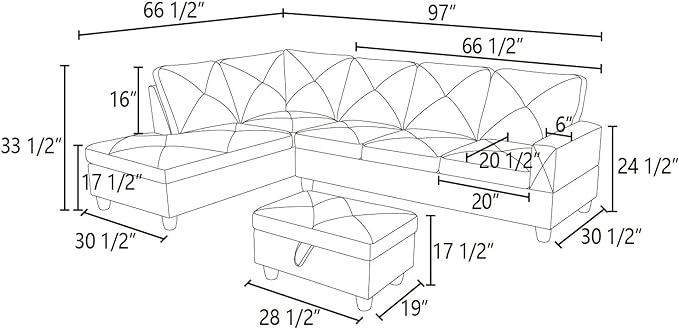 L-Shaped Sectional Couches with 66.5'' Chaise Lounge & Storage Ottoman Modular Room Sofas for Home Office Apartment, Large Living Furniture, 97'' Left Hand Facing, Red Flannelette - LeafyLoom