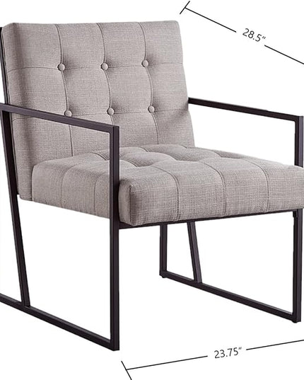 24KF Mid-Century Linen Color Button Tufted Accent Chair with Metal Stand, Decorative Furniture Chairs for Living Room Bedroom - Linen - LeafyLoom