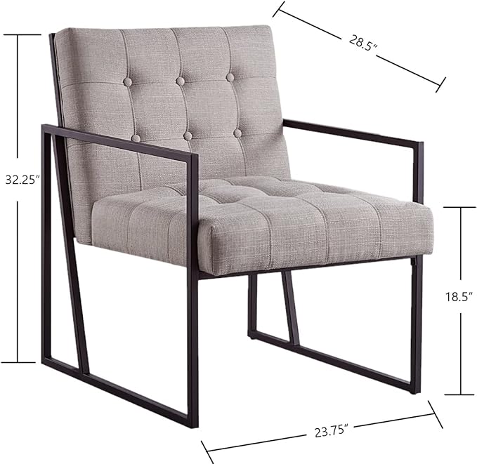 24KF Mid-Century Linen Color Button Tufted Accent Chair with Metal Stand, Decorative Furniture Chairs for Living Room Bedroom - Linen - LeafyLoom