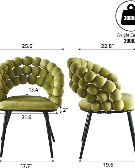Sage Green Woven Velvet Barrel Accent Chairs with Black Metal Legs, Upholstered Side Chair for Dining Room Vanity Living Room - LeafyLoom