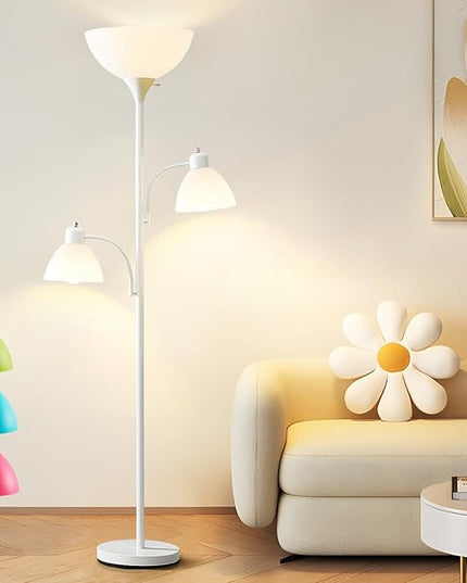 Luvkczc 3 Light Tree Floor Lamp, Floor Lamps for Living Room, Torchiere Floor Lamp with 5 Replace Lampshades, Modern Tall Lamps for Living Room, Bedroom, Office, 3 Bulbs included (8W) - LeafyLoom