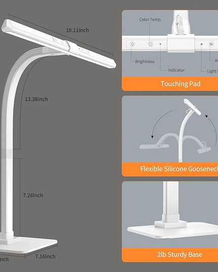 KableRika LED Desk Lamp, Architect Desk Lamps for Home Office, 12W Bright Modern Tall Table Lamp with Base, Dimmable&6 Color Modes, Auto-Dimming for Office Desk Lighting, Workbench, Monitor, Crafting - LeafyLoom