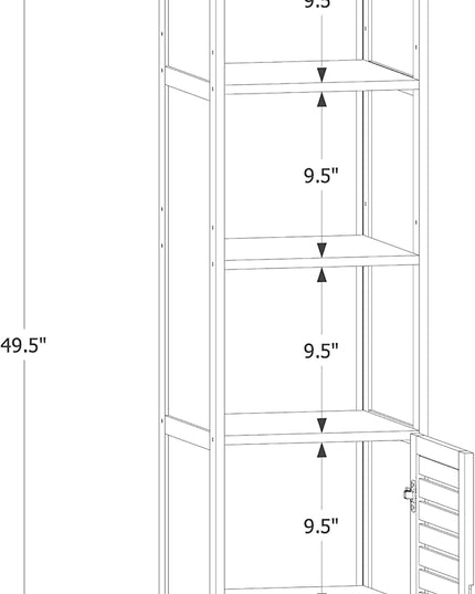 MoNiBloom 5 Tiers Bookshelf Bookcase with Door, Bamboo Narrow Freestanding Cabinet Kitchen Shelf Cupboard Storage Organizer for Home Living Room, Brown - LeafyLoom