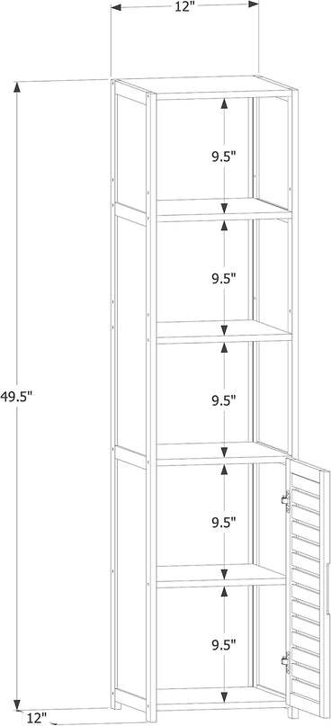 MoNiBloom 5 Tiers Bookshelf Bookcase with Door, Bamboo Narrow Freestanding Cabinet Kitchen Shelf Cupboard Storage Organizer for Home Living Room, Brown - LeafyLoom