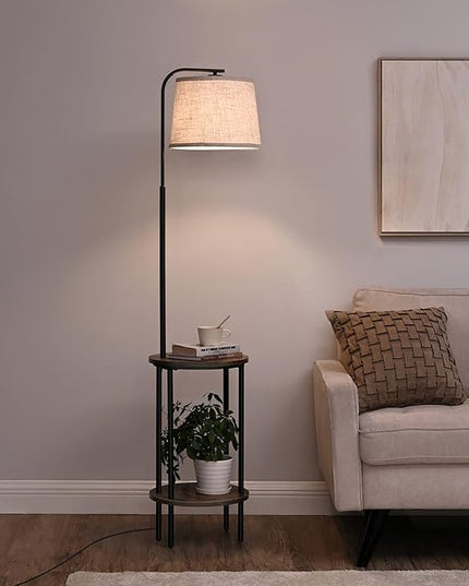 DEWENWILS Floor Lamp with Table Attached, Farmhouse Narrow Nightstand, Wooden End Side Table Floor Lamp, Adjustable Reading Lamp for Bedroom, Living Room, Office, Kids Room - LeafyLoom