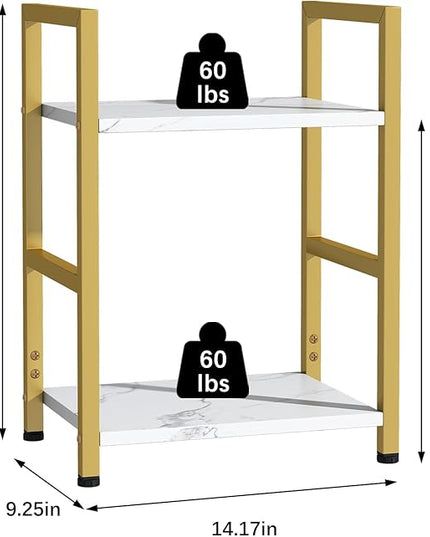 Small Bookshelf for Small Space, 2 Tier Bookcase Narrow Book Case Storage Organizer Book Shelf for Living Room, Bedroom and Office, Easy Assembly(2 Tier,Gold) - LeafyLoom