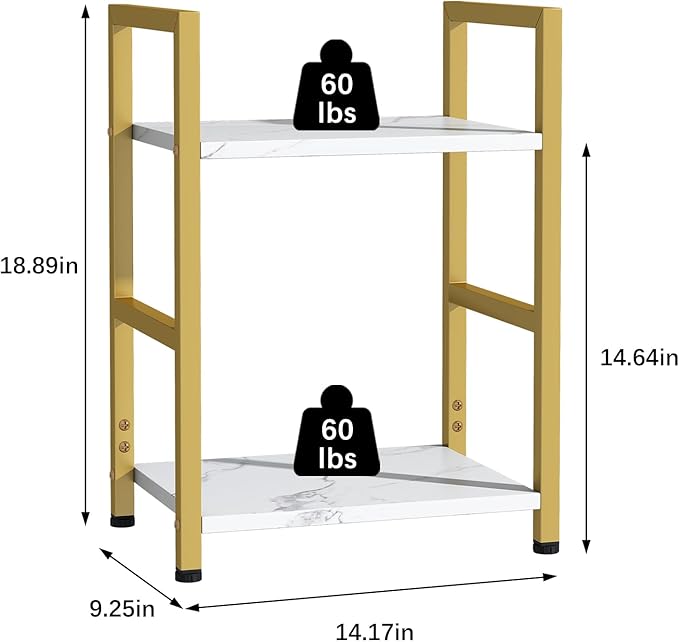 Small Bookshelf for Small Space, 2 Tier Bookcase Narrow Book Case Storage Organizer Book Shelf for Living Room, Bedroom and Office, Easy Assembly(2 Tier,Gold) - LeafyLoom