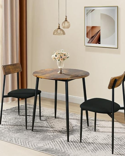 Small Dining Table for 2, Small Kitchen Table for 2, Bar Table, Dining Room Table, Round Dining Table, Bistro Table and Chairs Set of 2, for Small Spaces, with Fabric Seats, Rustic Brown - LeafyLoom