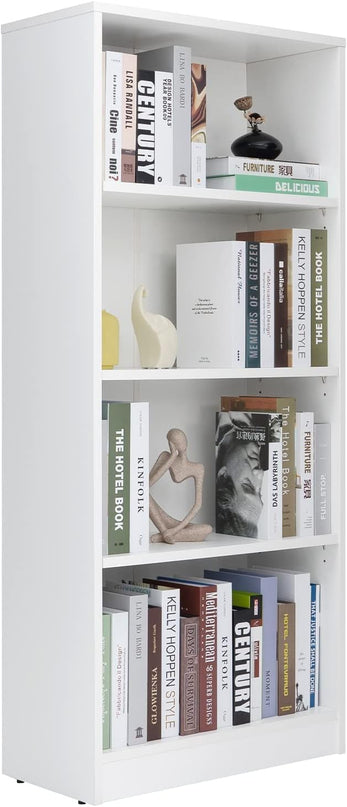 Sunon 4 Shelf Wood Bookcase Freestanding Display Shelf Adjustable Layers Bookshelf for Home Office Library Small Narrow Space (White, 4-Layers) - LeafyLoom