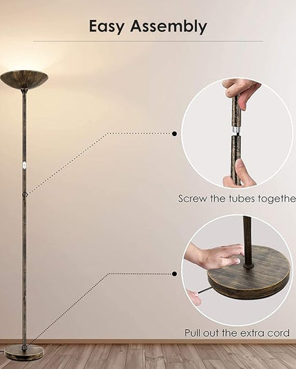 Floor Lamp, Standing Lamp, 20W 2000LM LED Torchiere Floor Lamp, Stepless Dimmable, Touch Control, 3000K Daylight, 50000hrs Lifespan, Floor Lamps for Living Room, Standing Lamps for Bedroom,Bronze - LeafyLoom