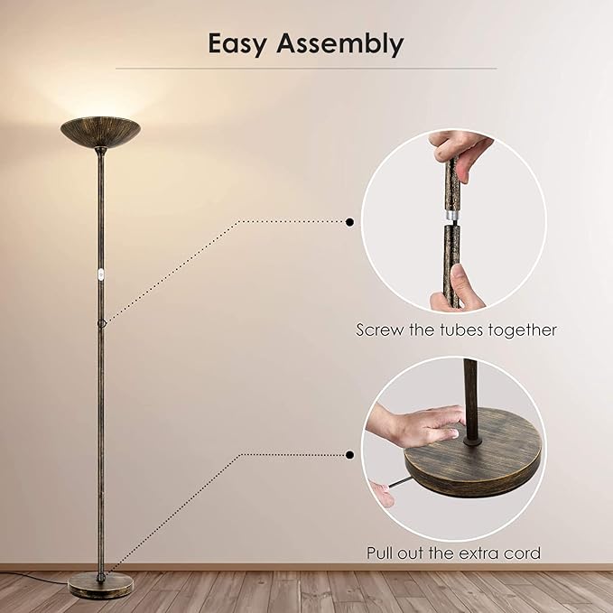 Floor Lamp, Standing Lamp, 20W 2000LM LED Torchiere Floor Lamp, Stepless Dimmable, Touch Control, 3000K Daylight, 50000hrs Lifespan, Floor Lamps for Living Room, Standing Lamps for Bedroom,Bronze - LeafyLoom