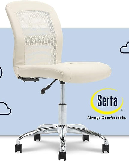 Serta Essential Armless Desk Chair Small TaskChair with Wheels, Breathable Mesh Back, SertaQuality Foam Cushion Seat for Comfort, Functional, Lightweight and Versatile, Task, Cream White - LeafyLoom