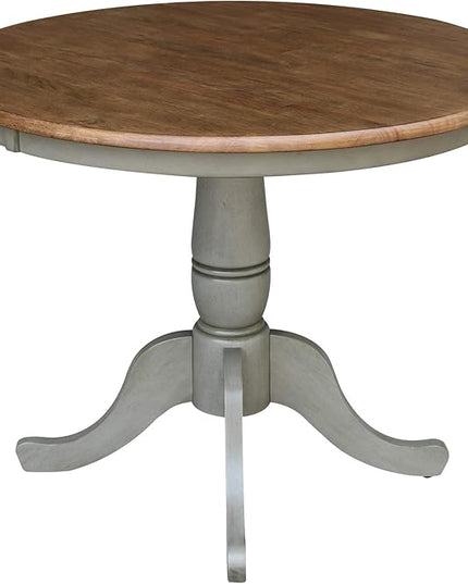 IC International Concepts 36" Round Top Pedestal Table with 2 Emily Chairs-Set of 3 Pieces Dining Sets, Onesize, Distressed Hickory/Stone - LeafyLoom