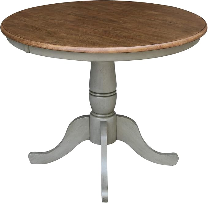 IC International Concepts 36" Round Top Pedestal Table with 2 Emily Chairs-Set of 3 Pieces Dining Sets, Onesize, Distressed Hickory/Stone - LeafyLoom
