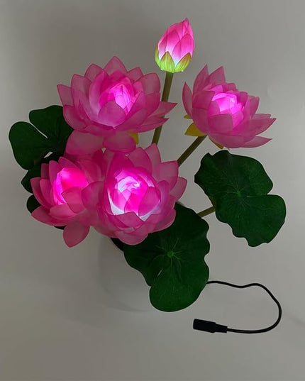 Lotus Flower Lamp Buddha Lamp for Cabinet Buddhist Altar - Artificial Lotus Flower Lamp for Home Living Room Desktop Decor (White Light) - LeafyLoom