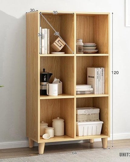 IOTXY Open Cube Low Bookcase - 3-Tier Freestanding Storage Display Cabinet Organizer with Legs for Home Office, 6-Cubes Open Shelf Short Bookshelf, Oak - LeafyLoom