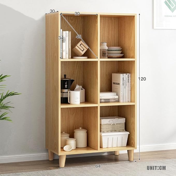 IOTXY Open Cube Low Bookcase - 3-Tier Freestanding Storage Display Cabinet Organizer with Legs for Home Office, 6-Cubes Open Shelf Short Bookshelf, Oak - LeafyLoom