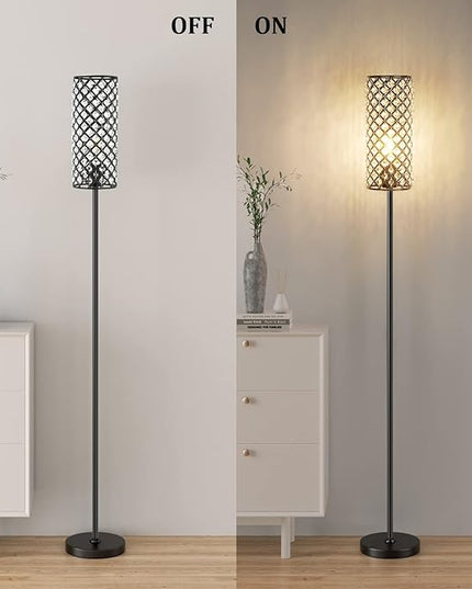 Acaxin Crystal Floor Lamp for Bedroom Black, Living Room Floor Lamps with Bulb, Modern Tall Lamp for Bedroom, Glam Standing Light for Girls Bedroom, Minimalism Pole Corner Lamp for Office, Dorm Hotel - LeafyLoom
