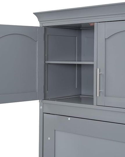 Merax Modern Farmhouse Solid Wood Murphy Cabinet Bed with Top Cabinets, Tall Wall Platform Bed No Box Spring Needed/Easy Assemble Queen,Gray - LeafyLoom