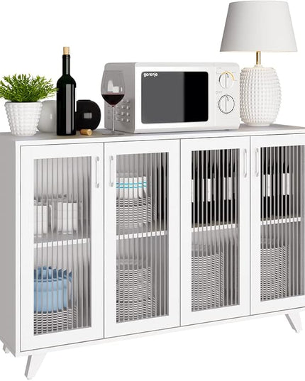Panana Kitchen Buffet Server Table Accent Sideboard Cupboard Server Buffet Console Table with Doors Cabinet (49inch, white) - LeafyLoom