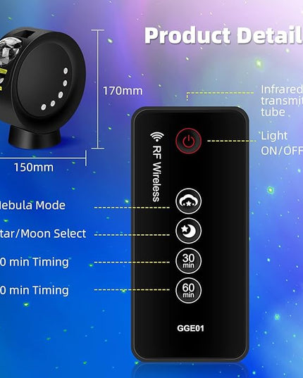 Galaxy Star Projector,Sky Light Nebula Projection Colorful Starry Lamp with Remote Control,Time Setting and Adjustable Brightness Cloud Moon Lighting for Bedroom/Party/Home/Theater - LeafyLoom