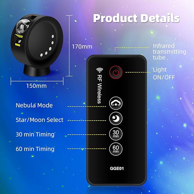 Galaxy Star Projector,Sky Light Nebula Projection Colorful Starry Lamp with Remote Control,Time Setting and Adjustable Brightness Cloud Moon Lighting for Bedroom/Party/Home/Theater - LeafyLoom