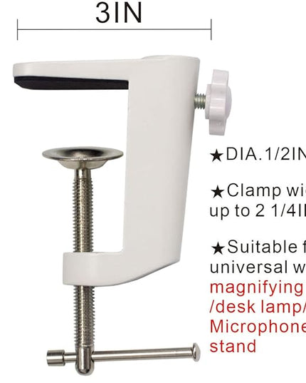 Desk lamp Clamp: 2PACK 1/2 Enlarge Hole Replacement C Clamp for Desk Light,Magnifying Glass with Light,Table Mic Stand,Mic Arm Desk Mount,Swing Arm Phone Holder,for Home Office Work Task (WHITE) - LeafyLoom