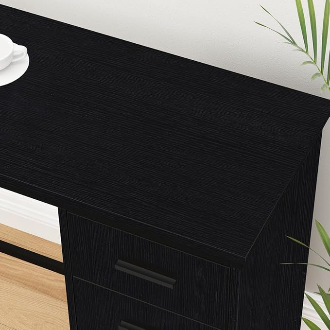 HSH Large Black L Shaped Desk, Corner Wood Computer Desk with Drawer, Modern Work Home Office Desk with Storage Cabinet, Industrial Executive PC Study Writing Desk for Living Bedroom, Black, 59 Inch - LeafyLoom
