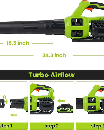 HARDELL Cordless Leaf Blower, 20V Electric Leaf Blower with 4.0Ah Battery and Charger, 280MPH/400CFM High Speed Leaf Blowers for Lawn Care, Blowing Leaves, Dust and Snow - LeafyLoom