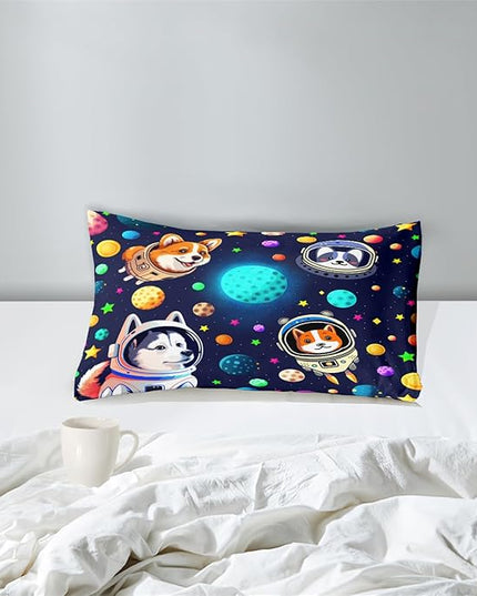 Dogs Twin Comforter Set for Boys - 2Pcs Lovely Pets Animals Theme Bedding Set for Boys Bedroom Kids Room Decor Cute Corgi Husky Alaska Pattern Soft Comforter with 1 Pillowcase for All Season - LeafyLoom