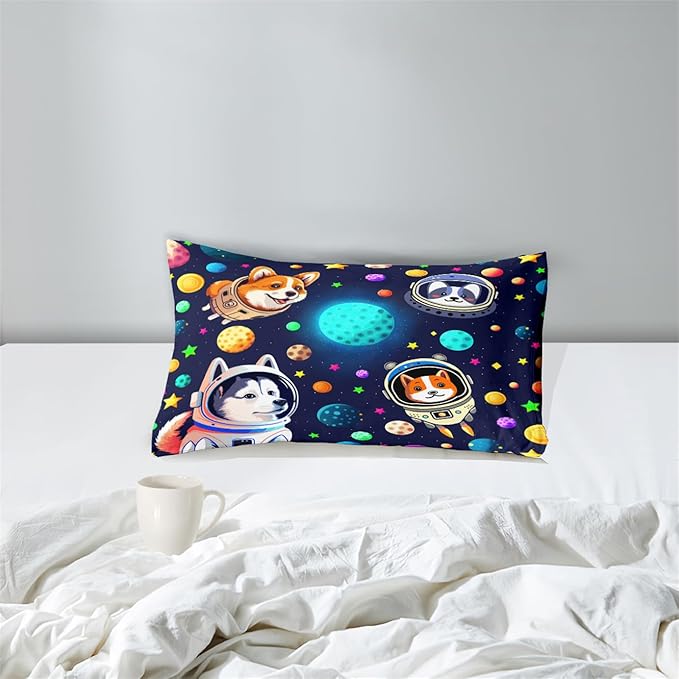 Dogs Twin Comforter Set for Boys - 2Pcs Lovely Pets Animals Theme Bedding Set for Boys Bedroom Kids Room Decor Cute Corgi Husky Alaska Pattern Soft Comforter with 1 Pillowcase for All Season - LeafyLoom