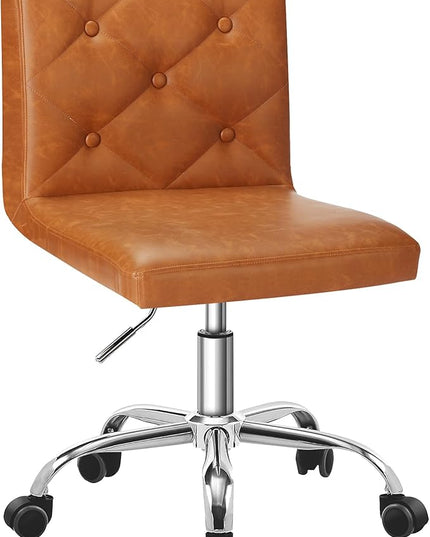 VECELO PU Leather Mid-Back Armless Desk Chair Adjustable Height 360° Rolling Swivel for Home Office Work, Brown - LeafyLoom