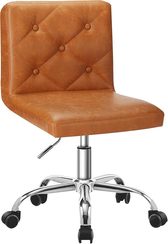 VECELO PU Leather Mid-Back Armless Desk Chair Adjustable Height 360° Rolling Swivel for Home Office Work, Brown - LeafyLoom