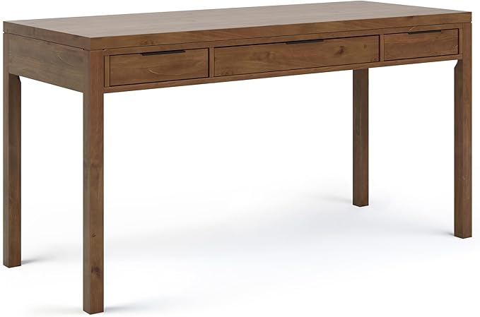 SIMPLIHOME Hollander SOLID WOOD 60 inch Wide Home Office Desk, Writing Table, Workstation, Study Table Furniture in Medium Saddle Brown with 2 Drawers - LeafyLoom