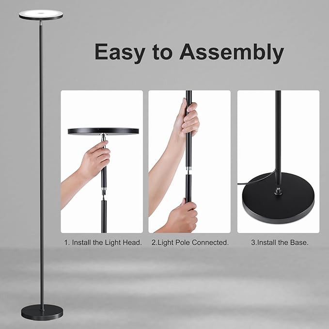 SUNMORY Floor Lamps for Living Room, 32W/3000LM Super Bright LED Floor Lamp with Remote Control, 69" Tall Standing Lamp with Stepless Dimmable, Modern Torchiere Corner Lamp for Bedroom, Office - LeafyLoom