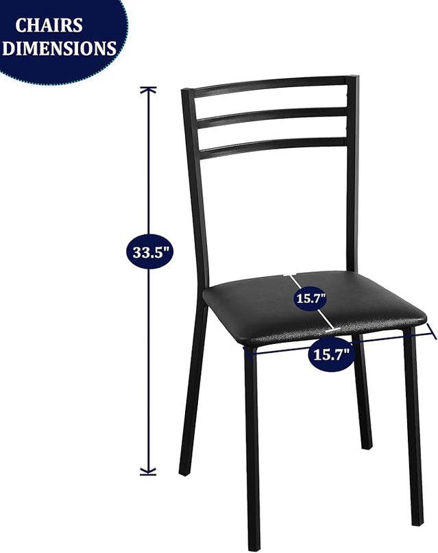 VECELO Round Dining Table with Steel Frame for 2-4 People, Space Saving for Home, Kitchen, Apartment, Black - LeafyLoom