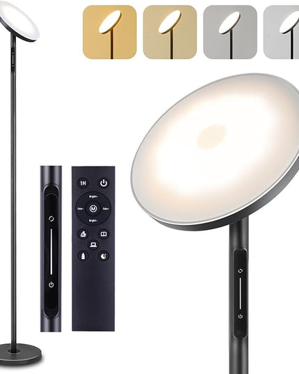 ‎Floor Lamp for Living Room, LED Tall Standing Lamp for Bedroom Reading, Torchiere Super Bright Dimmable, Side Lighting for Offices Rooms with Remote Touch Control. Adjustable 4 Colors. - LeafyLoom
